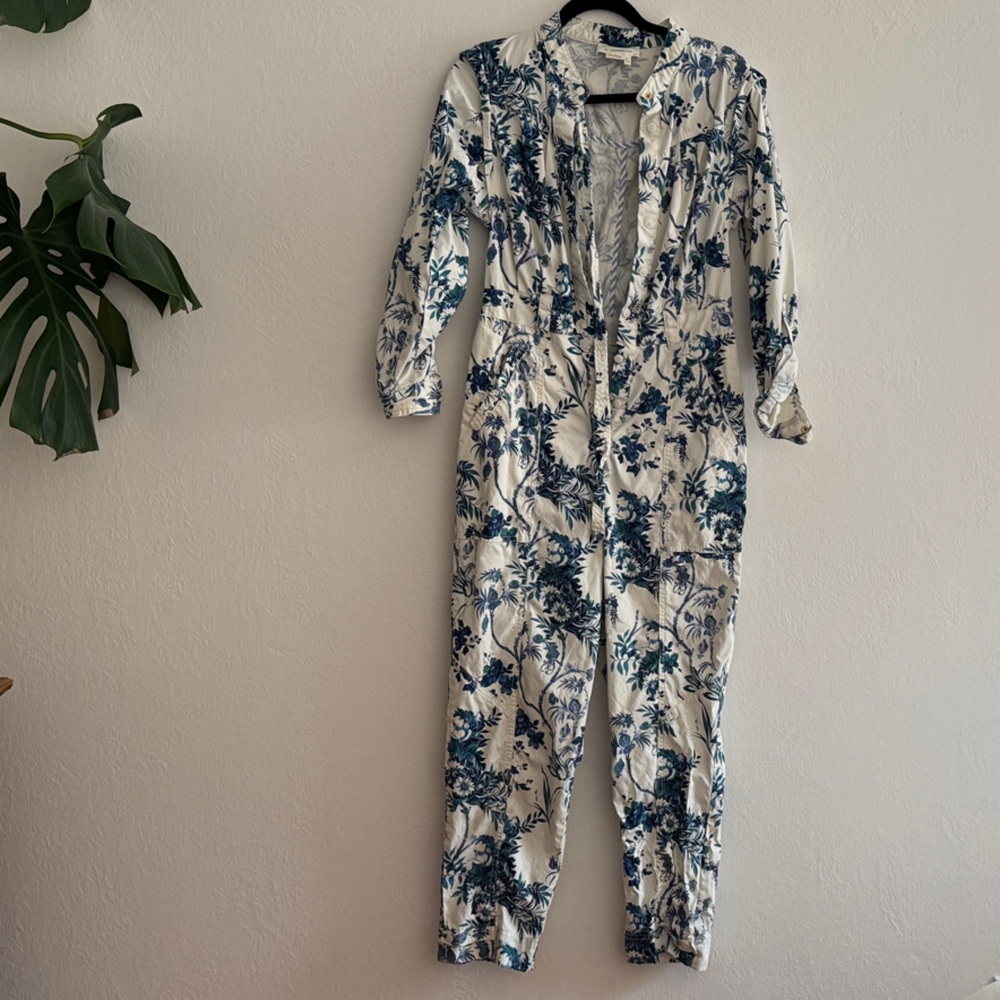 Anthropologie Blue Floral Jumpsuit